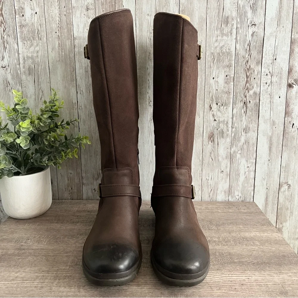 UGG Thomsen Dark Brown Tall Boots with Buckle Leather Waterproof Womens 9.5